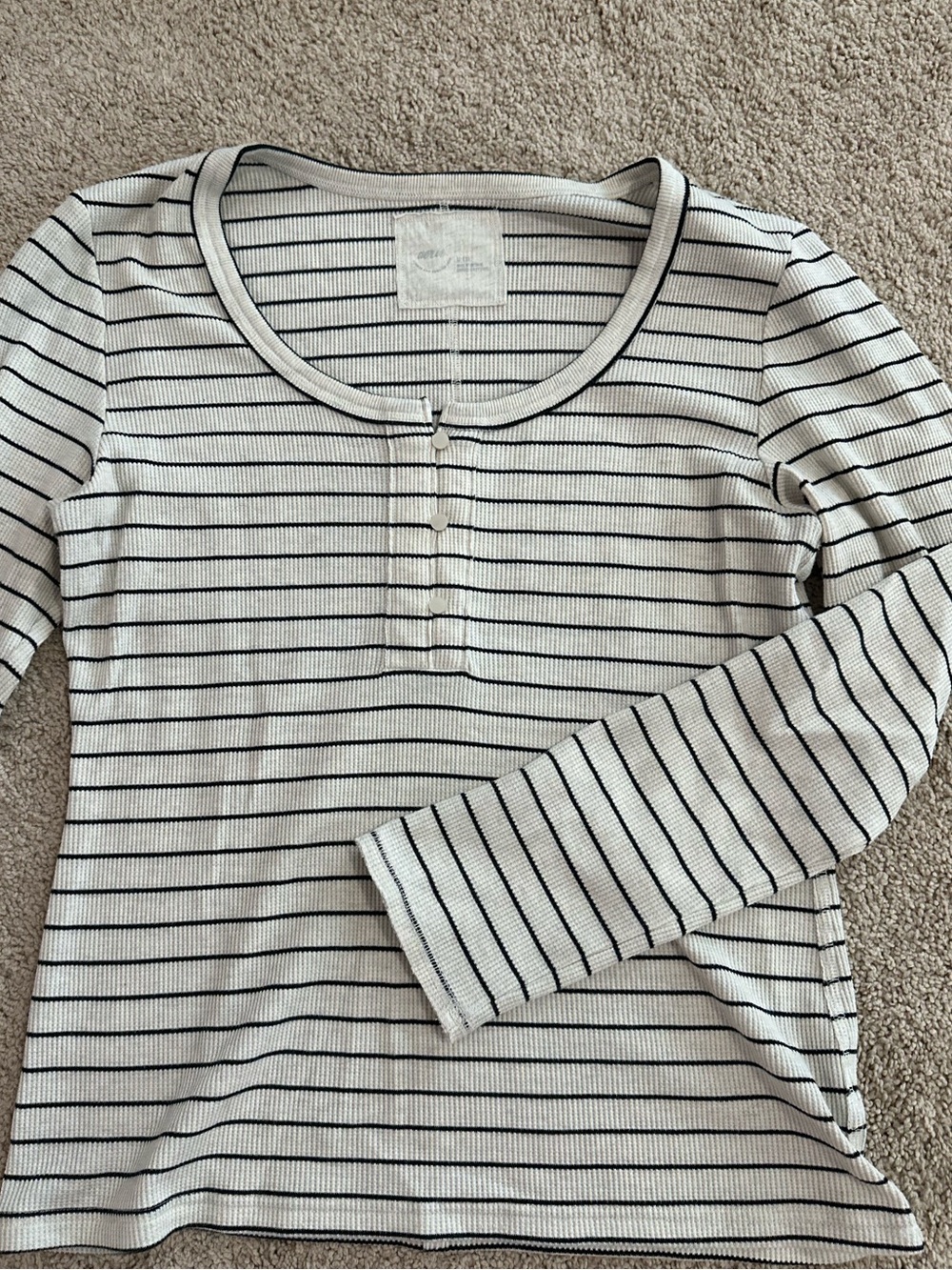 Aerie Striped Long Sleeve Henley Top - Ivory & Black